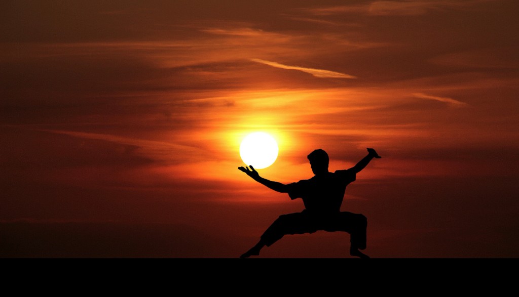 Silhouette di pratica marziale al tramonto — Scuola di Arti Marziali Cinesi a Varese